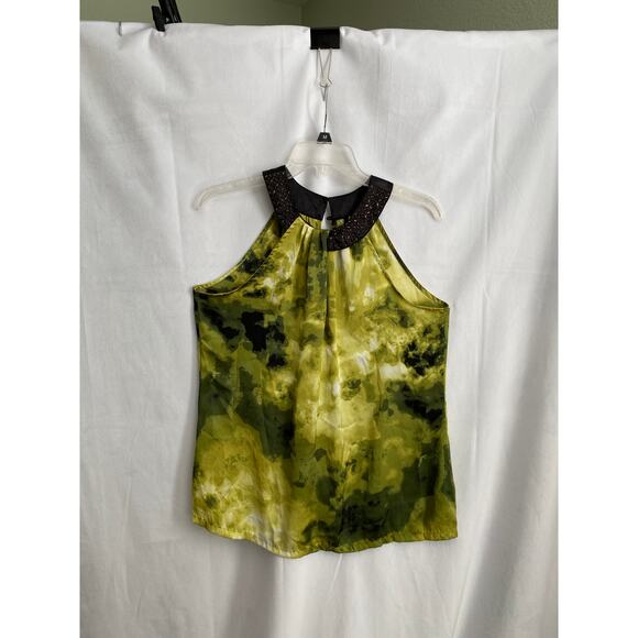 Apt. 9 Chartreuse & Black Sleeveless Round Sequin Collar Blouse Medium - Picture 3 of 10